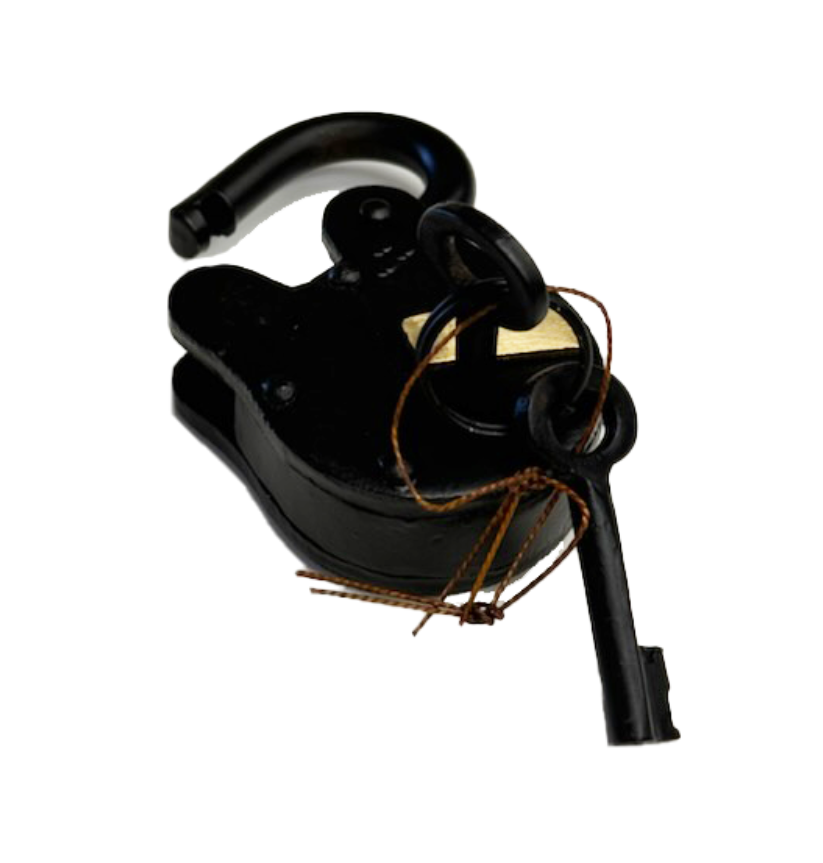 3" Black Primitive Trunk Padlock - Iron Skeleton Key Lock with 2 Keys - KD-TKL4