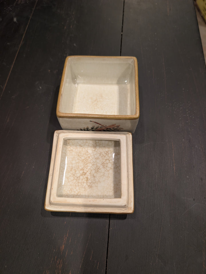 HomArt Morning Fern porcelain keepsake box shown open with glazed interior and fitted lid