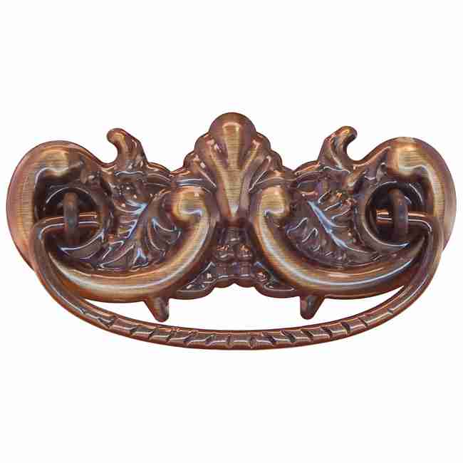 Antique Brass Stamped Victorian Drawer Pull, 3" Centers, 4-1/8" x 2" – BM-1150AB