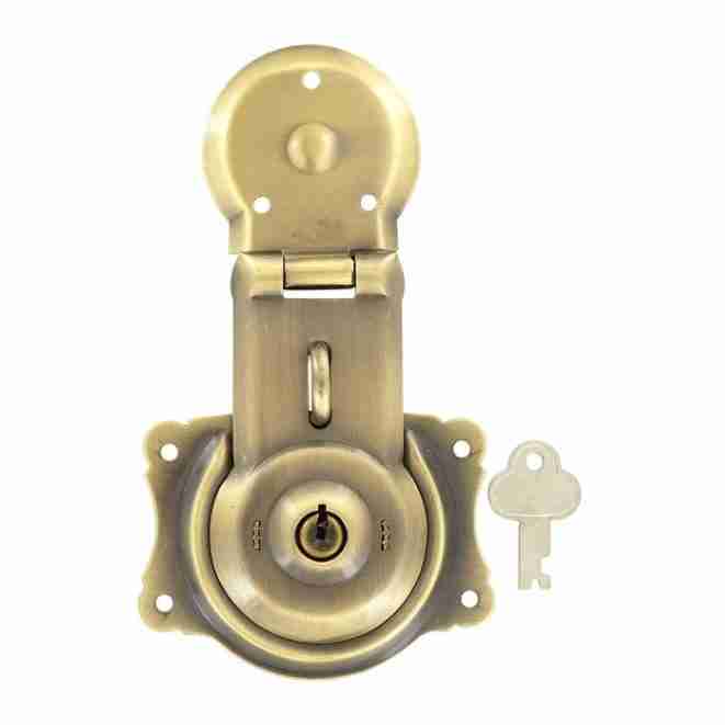 Antique Brass Trunk Lock - Flush Mount 6-9/16" x 3-1/2" with Keys | Steamer Trunk Hardware OBG-1ANTB