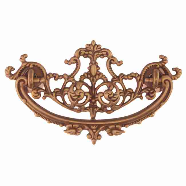 Victorian Cast Brass Drawer Pull, Antique Brass, 3 Inch Centers, 3-3/4 Inch Wide – BM-1107AB
