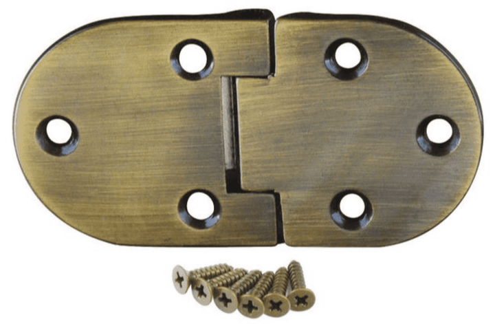 Antique Brass Oval Butler Tray Hinge, 2-15/16" x 1-1/2", Leaf Spring, 90° & 180° Lock – BHC-2213