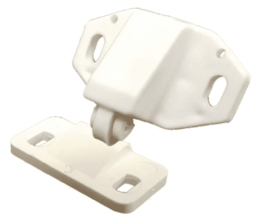 Cabinet Door Roller Catch - White Nylon Spring Mounted | SB-MROLLFIXW1
