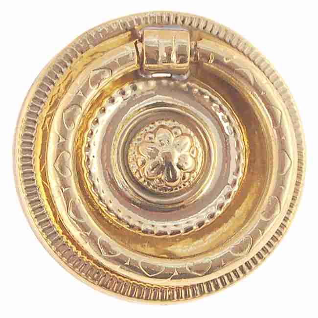 Colonial Revival Ring Pull 1-5/8" Diameter - Stamped Polished Brass BM-1168PB