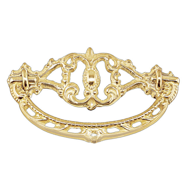 Victorian Cast Brass Drawer Pull – 3" Centers, Polished Brass BM-1106PB