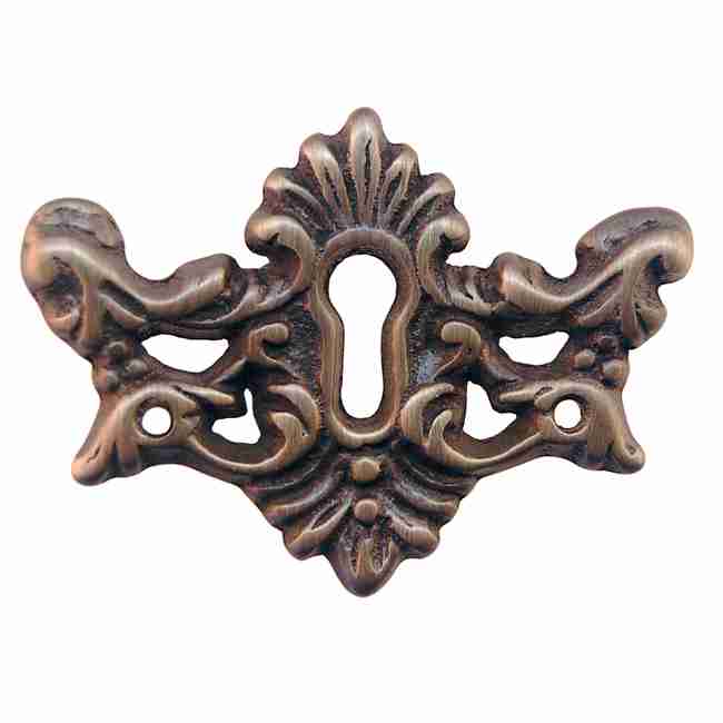 Victorian Golden Oak Cast Brass Keyhole Cover, Antique Brass, 2" x 1-1/2" – BM-1202AB