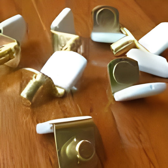 L SHAPED BRASS GLASS SHELF REST PIN BRASS PLATED WITH WHITE VINYL COVE ...
