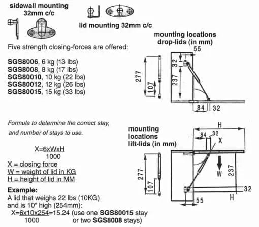 Gas Spring Lid Stay SGS-800-6
