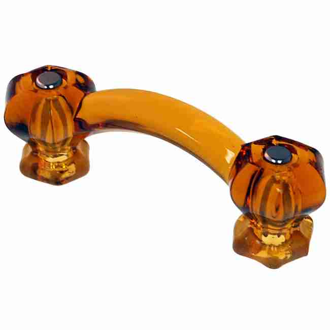 AMBER GLASS DRAWER PULL WITH NICKEL PLATED BOLTS BM5275