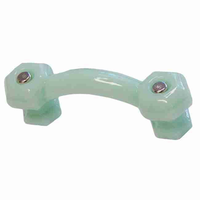 JADE GREEN GLASS DRAWER PULL WITH NICKEL PLATED BOLTS BM-5175
