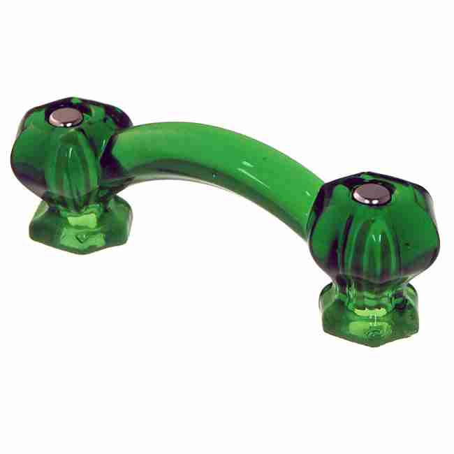 Emerald Green Glass Drawer Pull With Nickel Plated Bolts On 3 Inch Centers BM5265