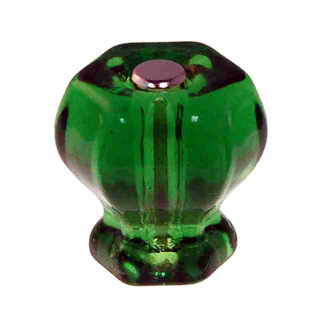 EMERALD GREEN HEXAGON SHAPED GLASS KNOB WITH NICKEL PLATED BOLT BM-5262