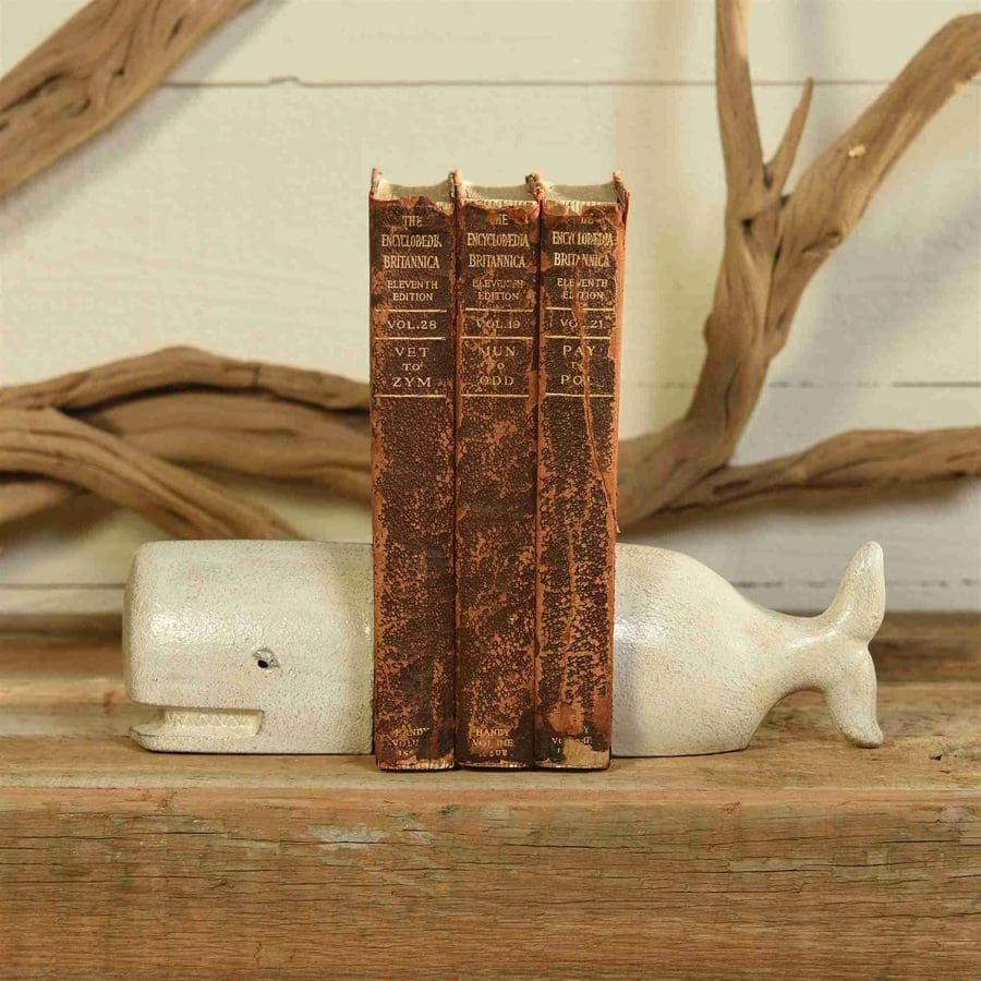 Two White Cast Iron Whale Bookends HA-1604-6