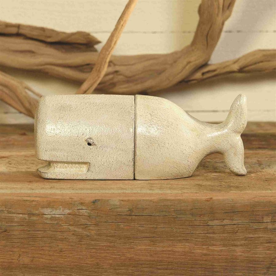Two White Cast Iron Whale Bookends HA-1604-6